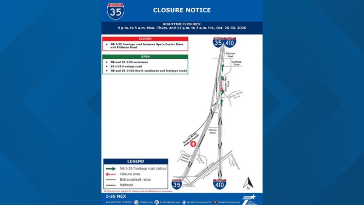 TxDOT announces overnight I-35 frontage road closures in northeast San ...