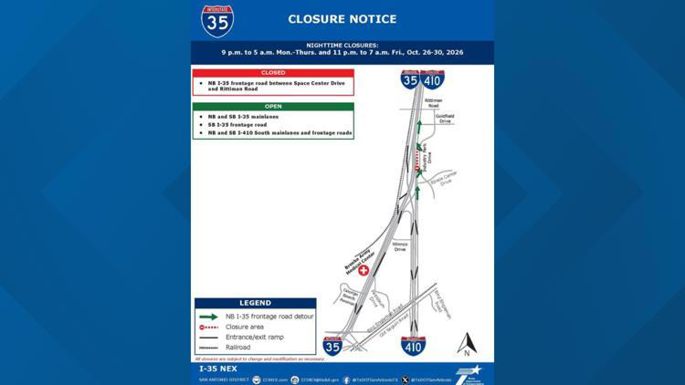 TxDOT announces overnight I-35 frontage road closures in northeast San ...