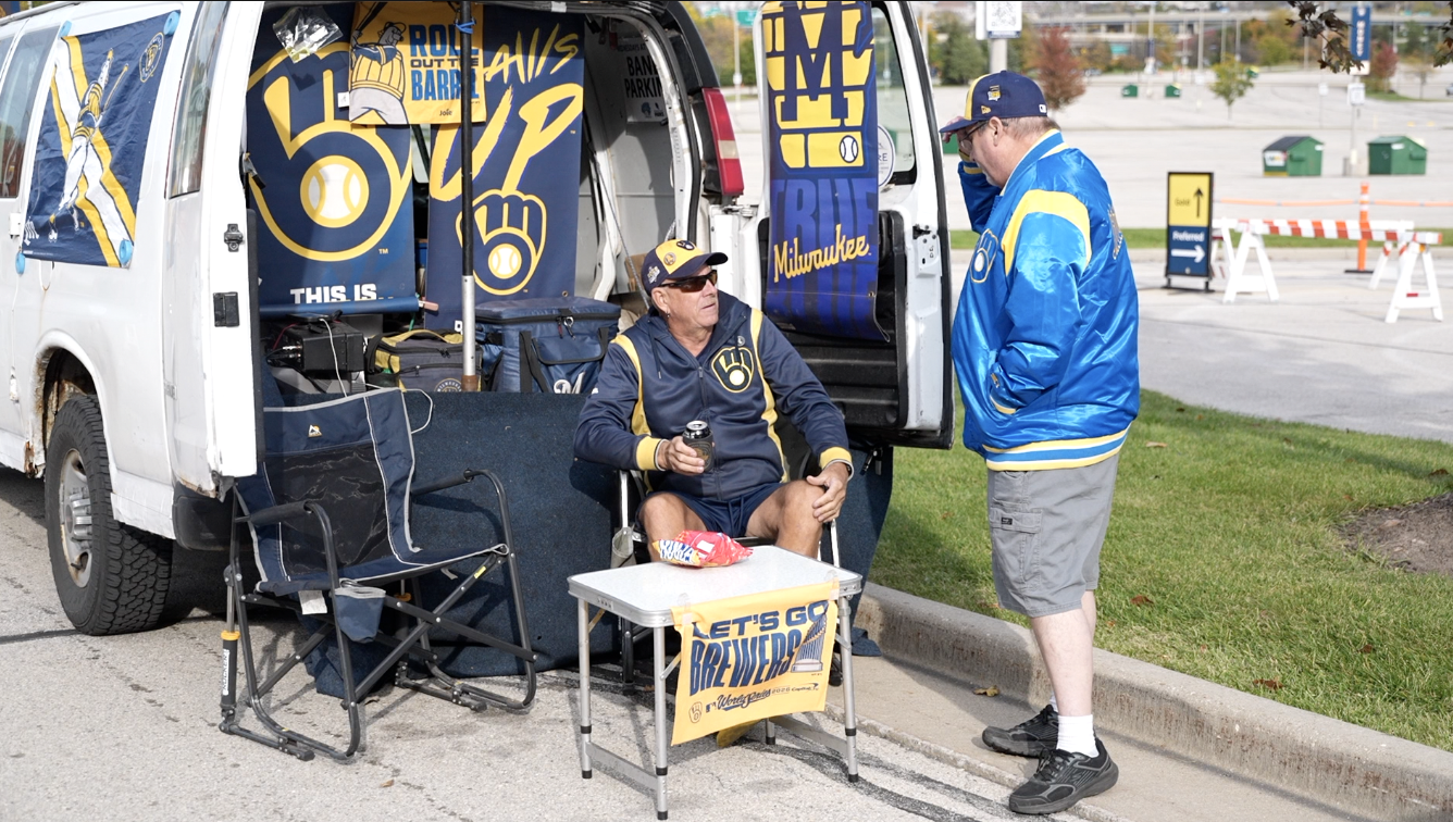 First Brewers fans in line at AmFam watch party