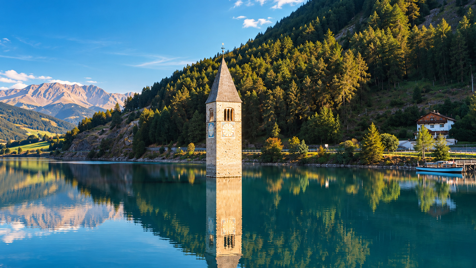 Menara gereja yang terendam di Italia di bawah Pegunungan Alpen