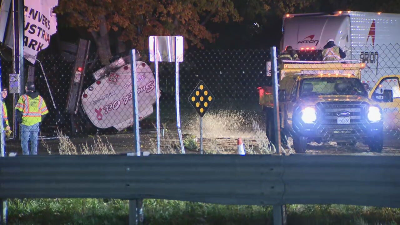Overturned oil tanker shuts down traffic on Route One in Danvers