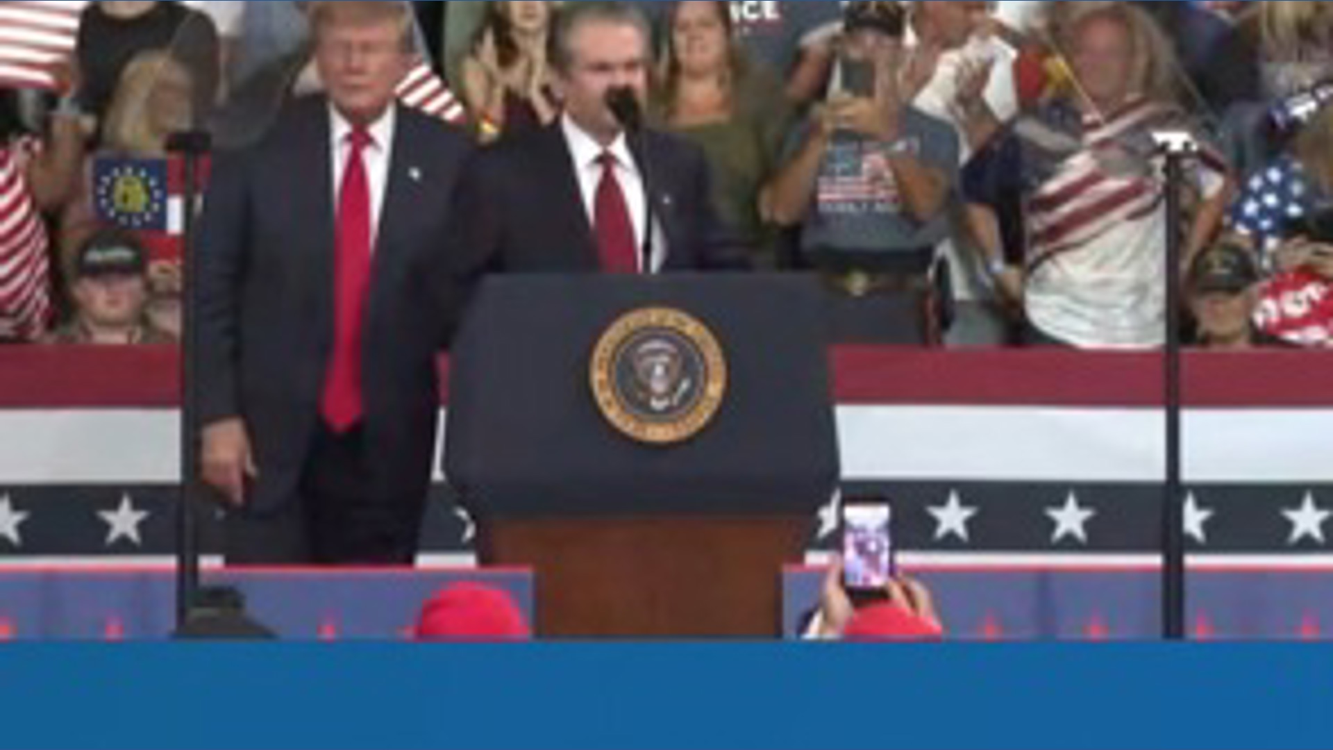 Rick Jackson spoke alongside President Trump at Perry rally