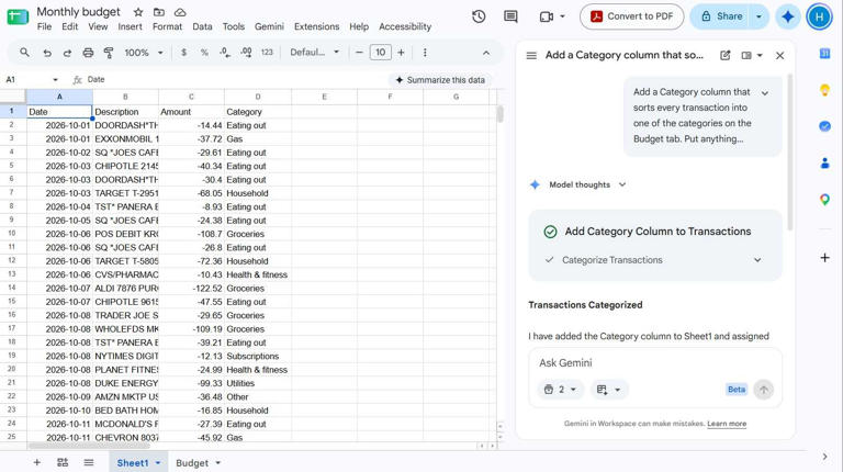 I let Gemini run my budget in Google Sheets; it saved me hours of ...