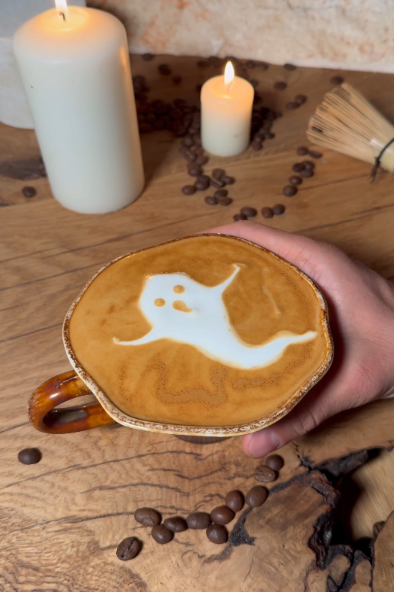 Cute ghost latte art for Halloween coffee