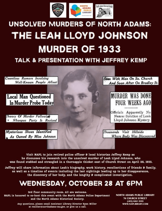 North Adams library to hold presentation on unsolved 1933 murder case