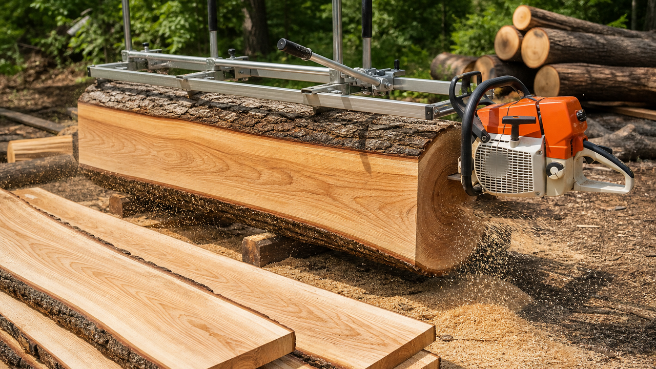 What's inside these maple and ash logs? A chainsaw mill reveals the grain