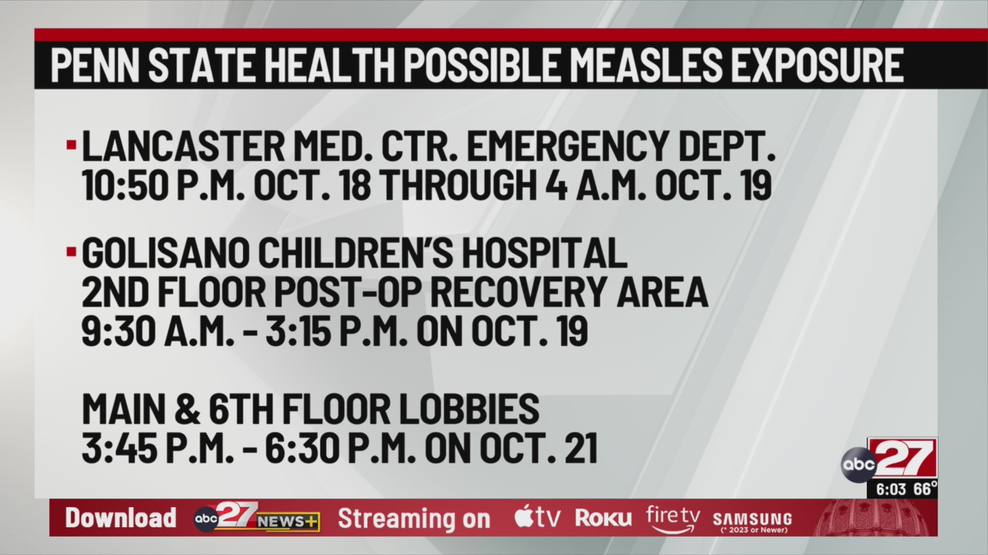 Penn State Health reports potential measles exposure in Hershey ...
