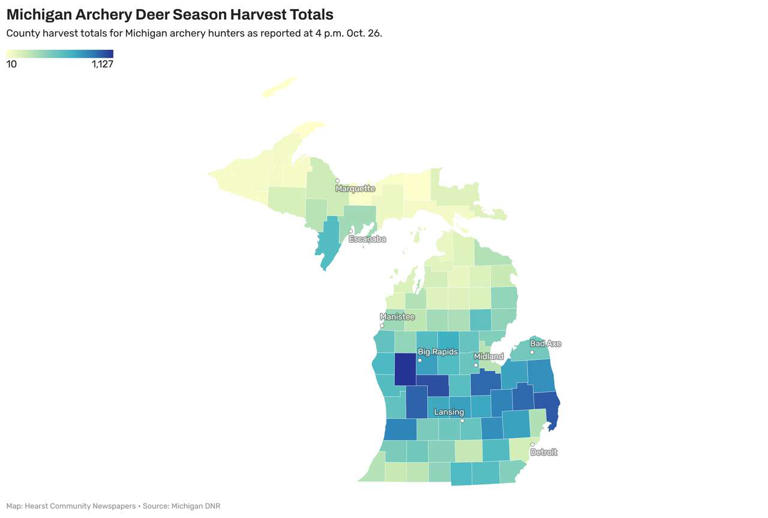 Michigan deer harvests by county: Which areas are leading this season?