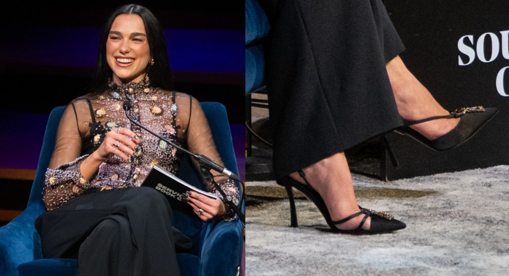 Dua Lipa shows off Schiaparelli shoes at London Literature Festival