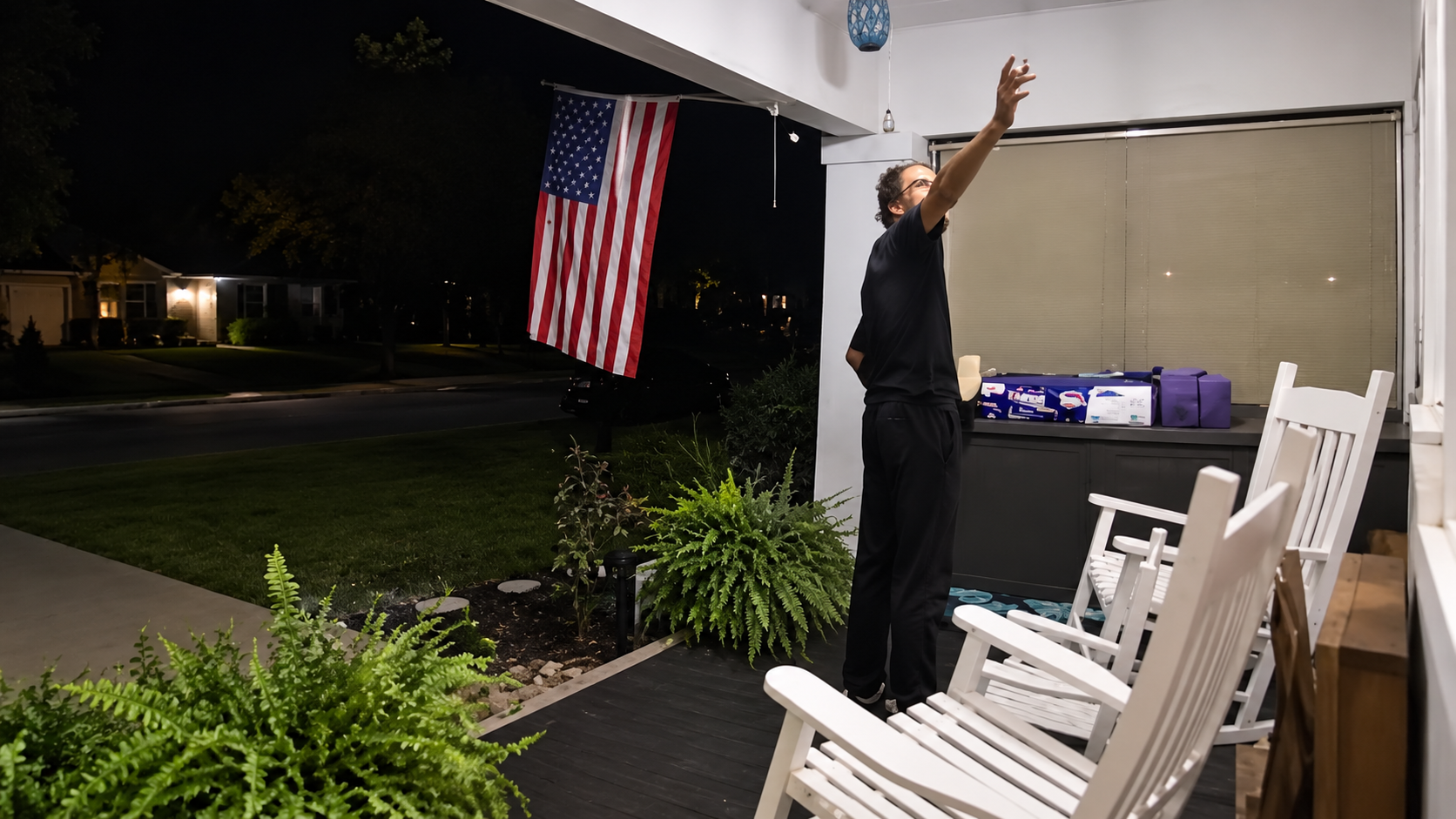 Strange man makes himself at home on stranger's porch