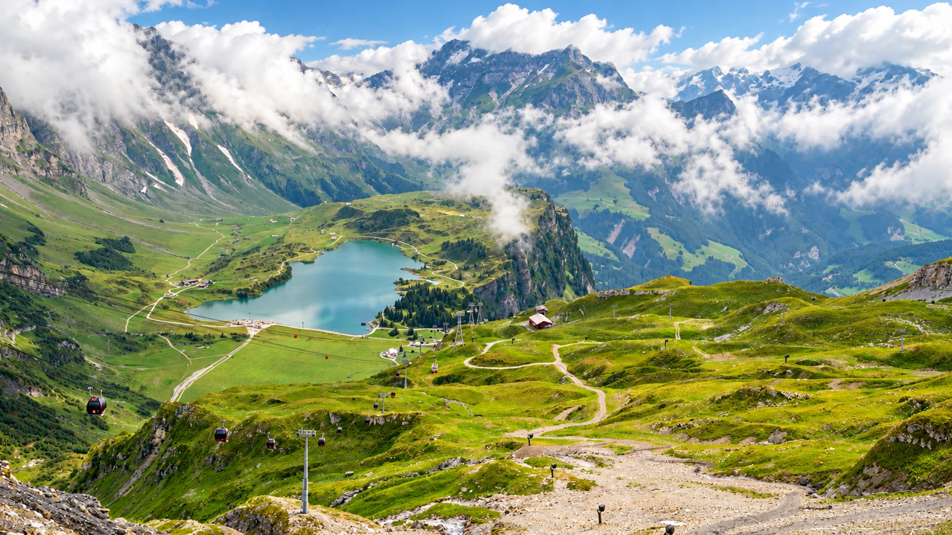 Look down from Mount Titlis at the glacier crevasses (4K)