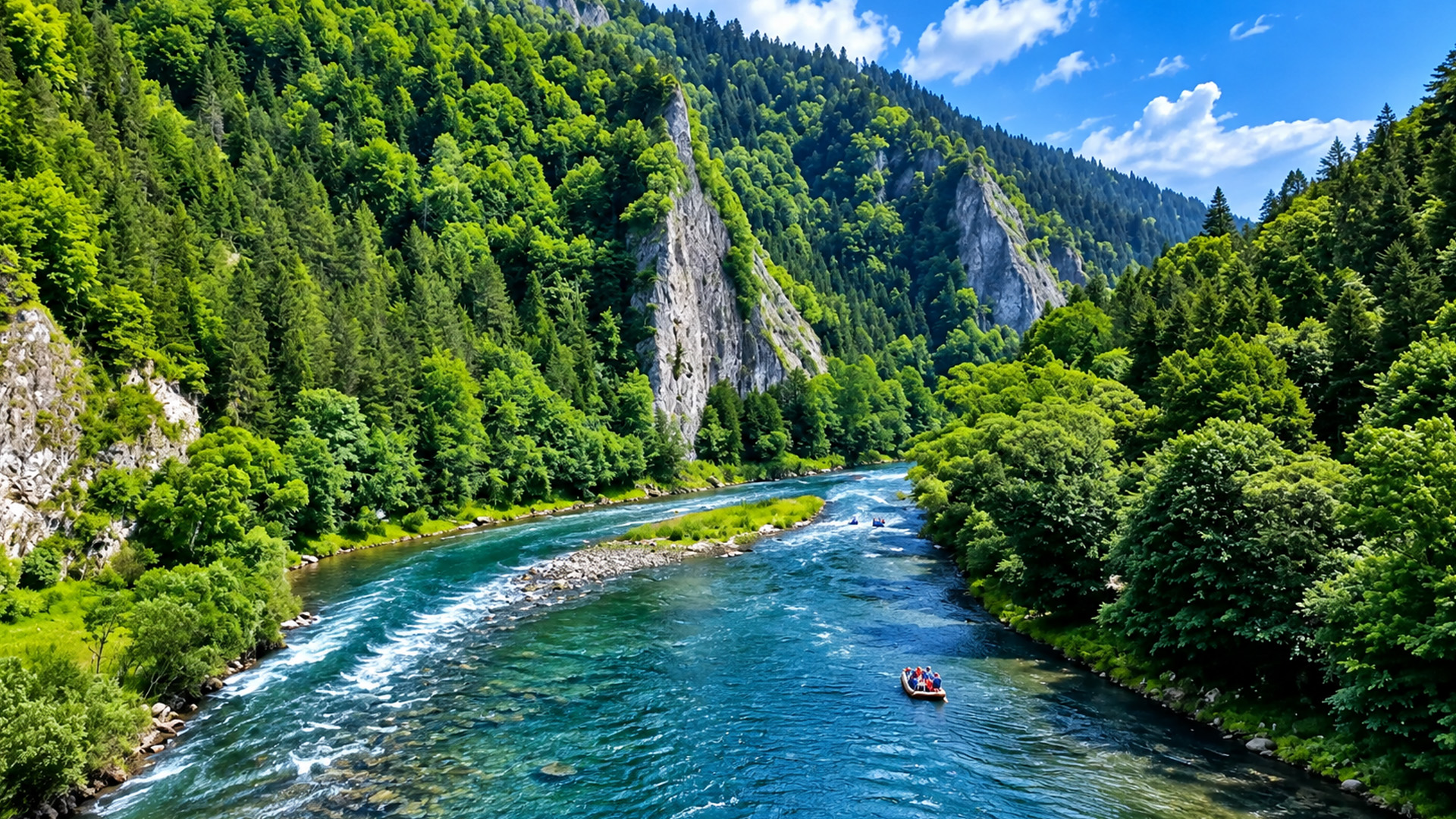 The Dunajec River carves through towering limestone cliffs