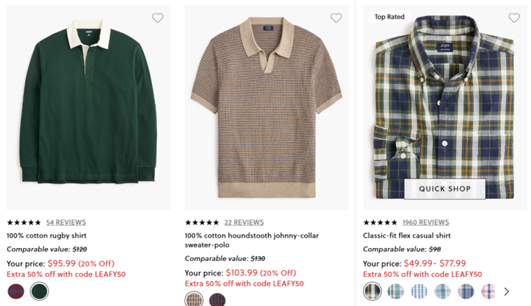 JCrew Factory clearance: Extra 50% off with code LEAFY50!