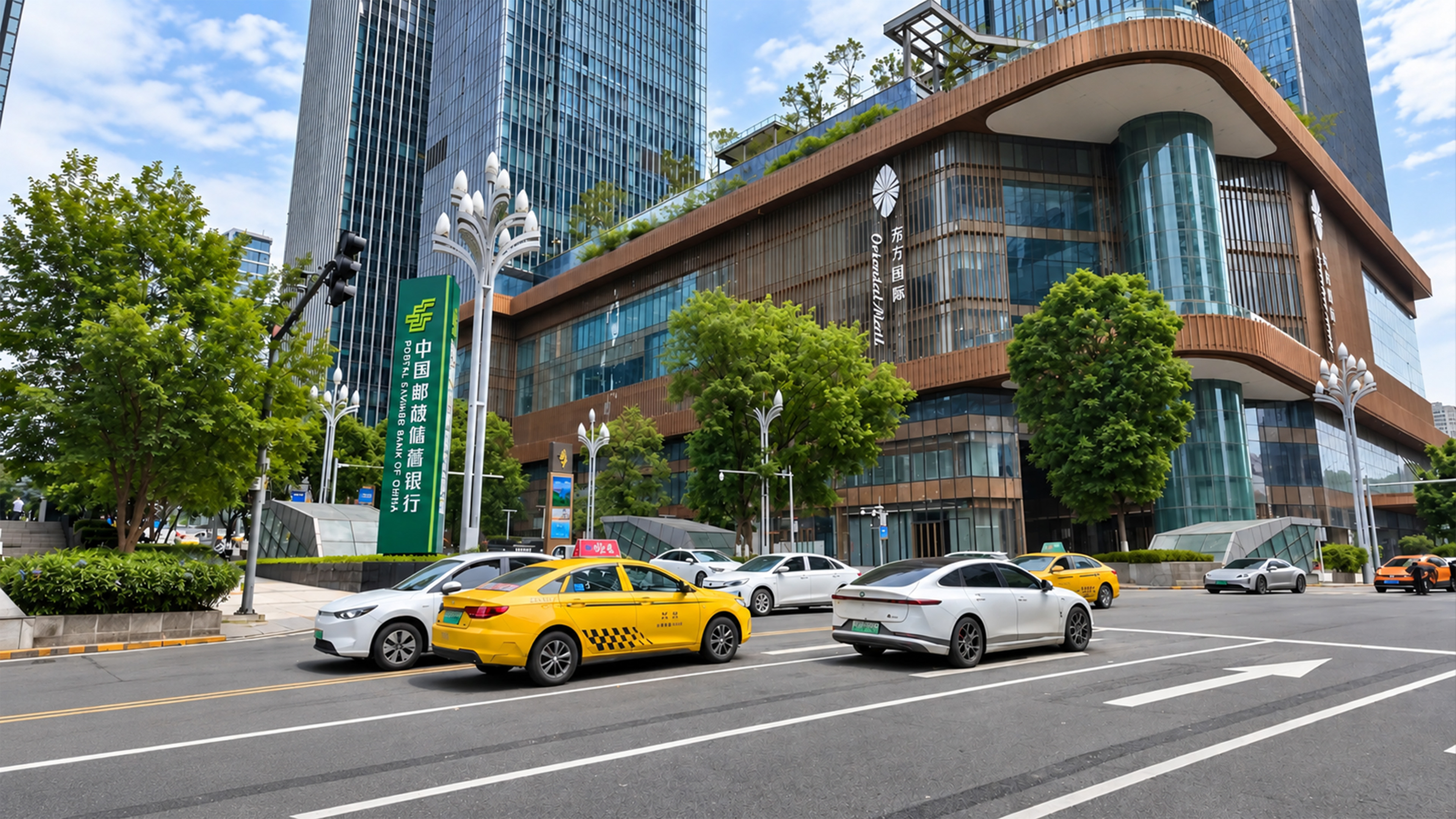 This shopping mall in China has gardens above its curved roof