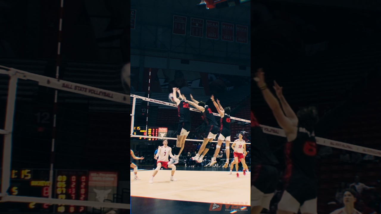 Ball State's monster triple block! Straight out of Haikyuu!