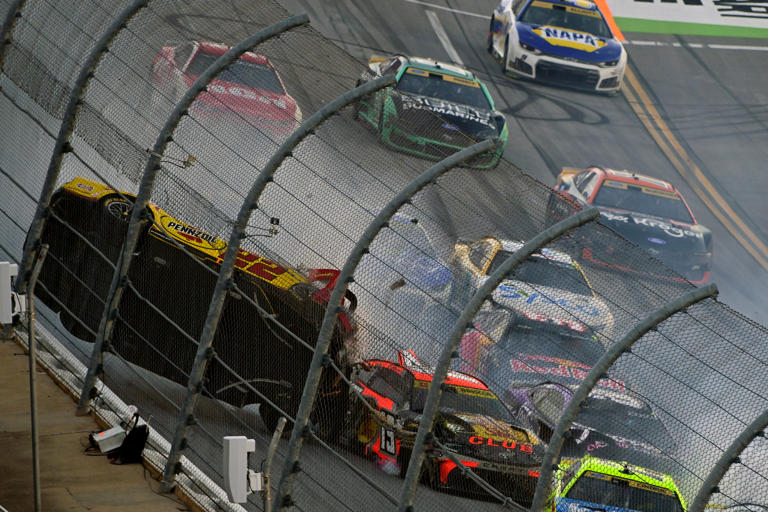 Joey Logano walks away from violent crash after late Talladega flip