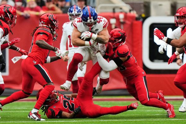 Giants' Cam Skattebo, John Harbaugh object to lowering helmet penalty