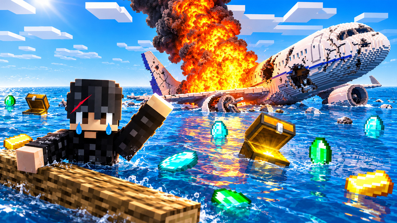 Minecraft में प्लेन क्रैश के बाद बर्फीले इलाके में सर्वाइवल मिशन