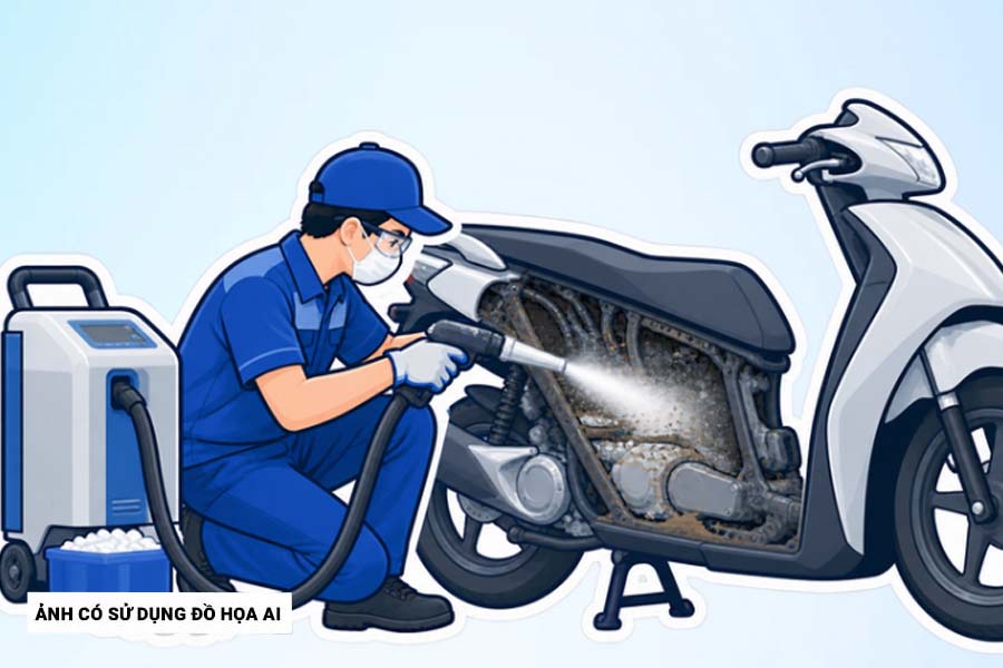 Cách làm sạch bụi bẩn bám sâu trong khung sườn và lốc máy xe máy