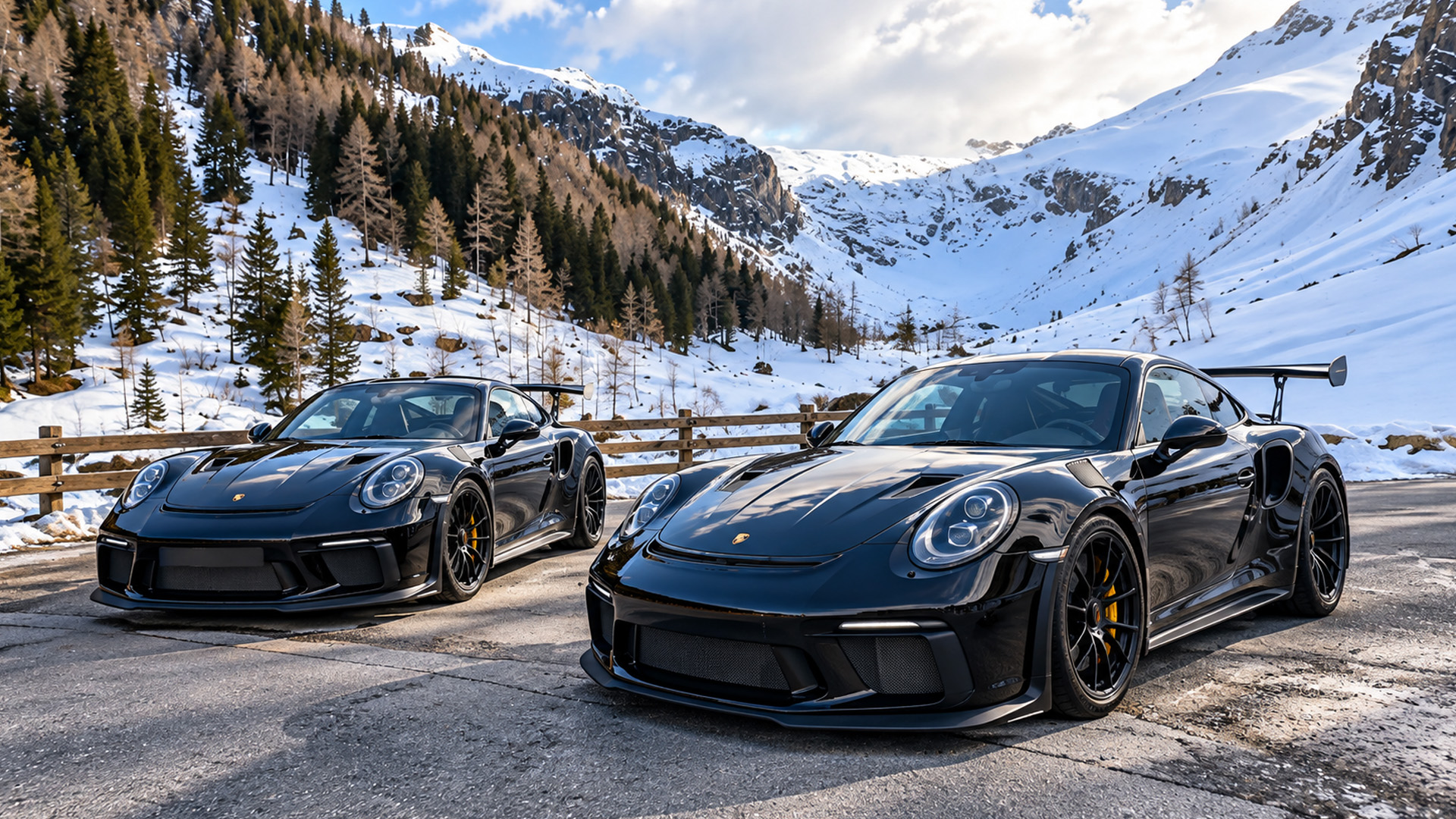 Two Porsche 911 GT3 RS models face limited grip in the Italian mountains