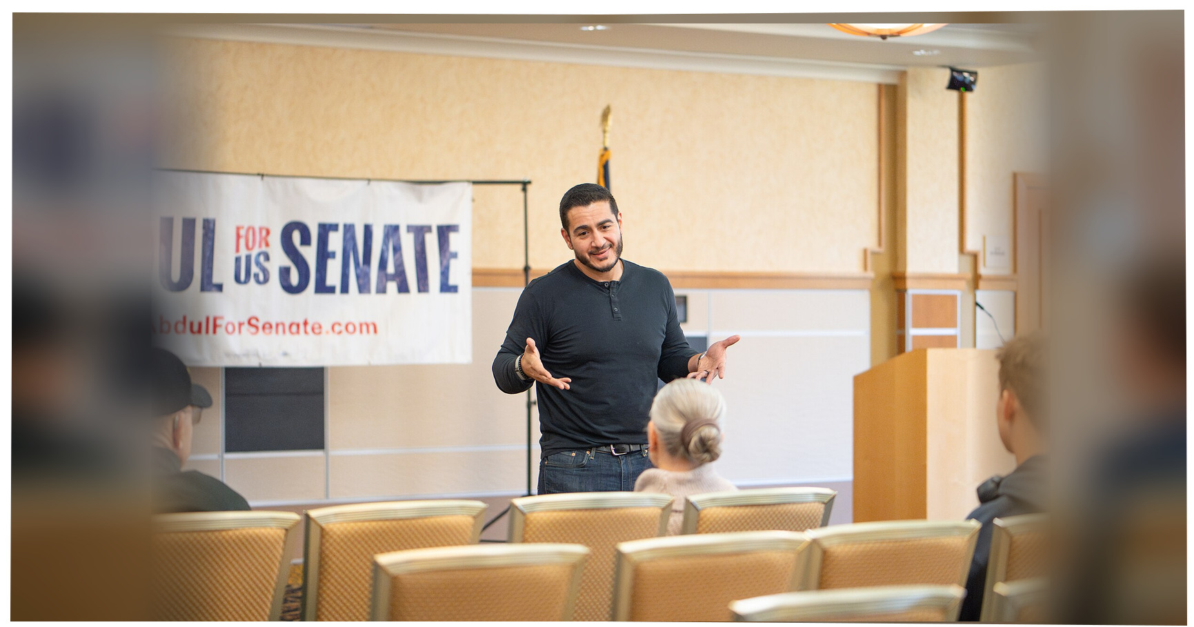 At Michigan rally, El-Sayed links Trump rhetoric to Qatar jet