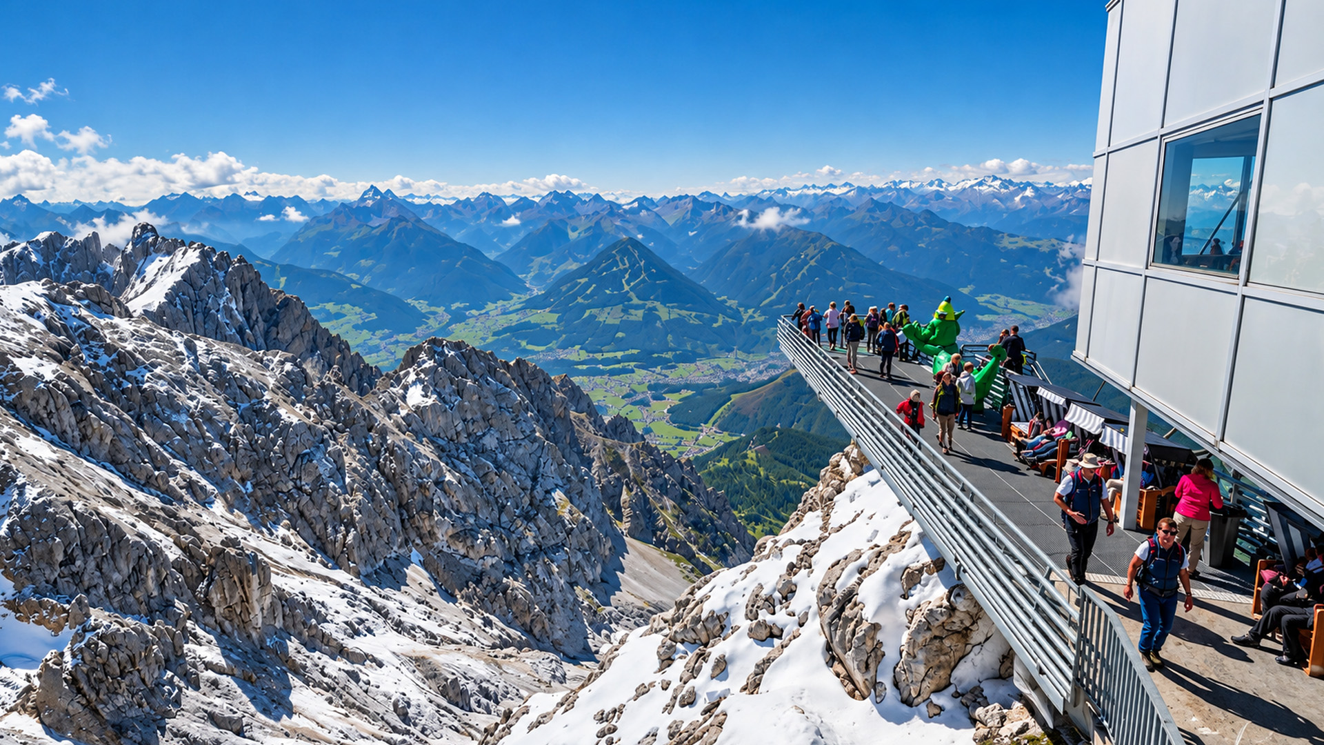 Panoramic Austrian Alps from Dachstein Glacier Skywalk (4K)