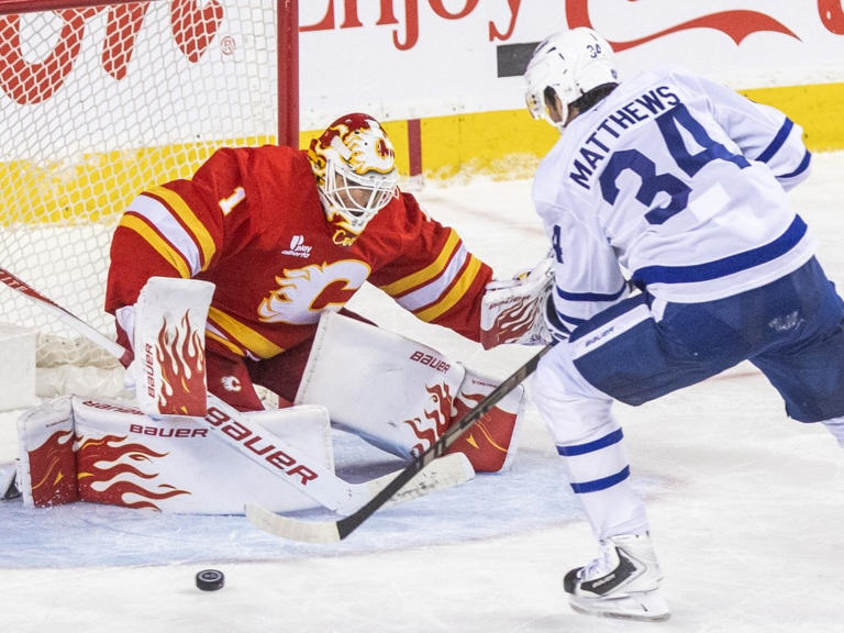 Maple Leafs roll stopped by high flying Flames and hot goalie