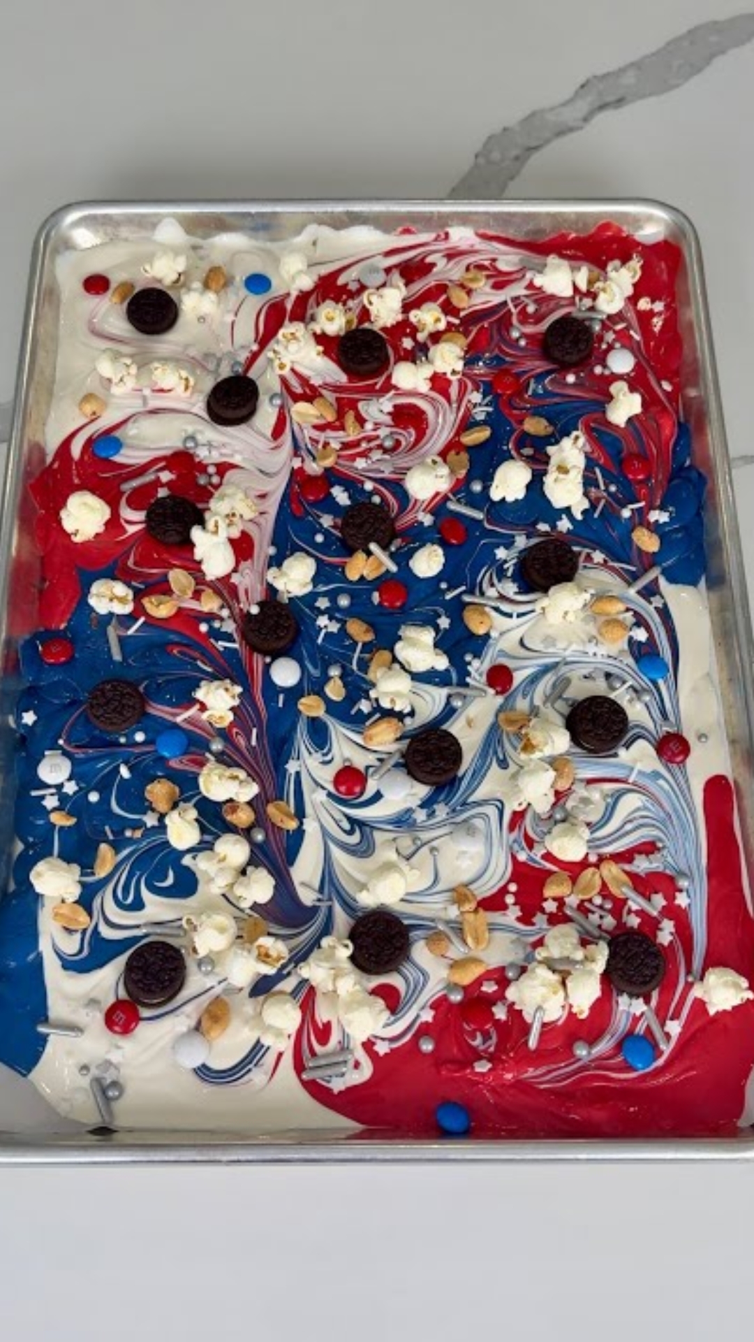 Festive American chocolate bark with a colorful holiday design