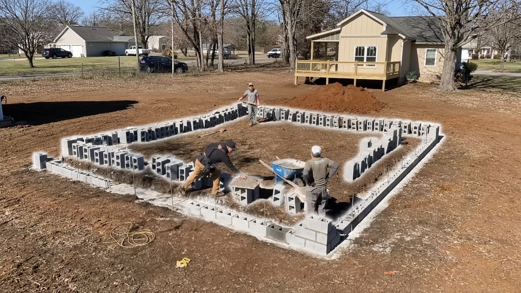 Building a house laying the brick foundation
