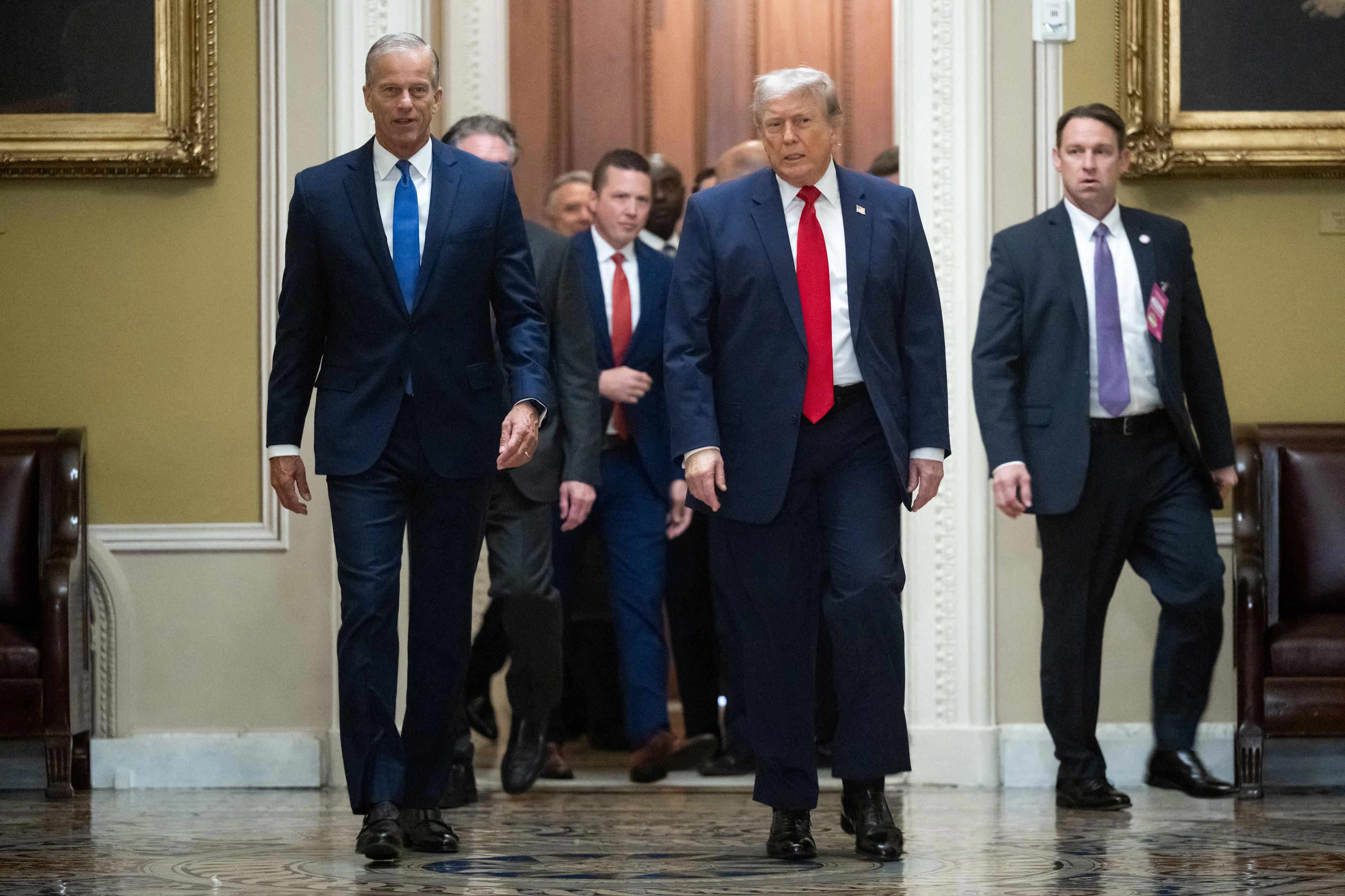 Thune and President Trump on their way to the lunch meeting on June 24, 2026. / Credit: SAUL LOEB /AFP via Getty Images
