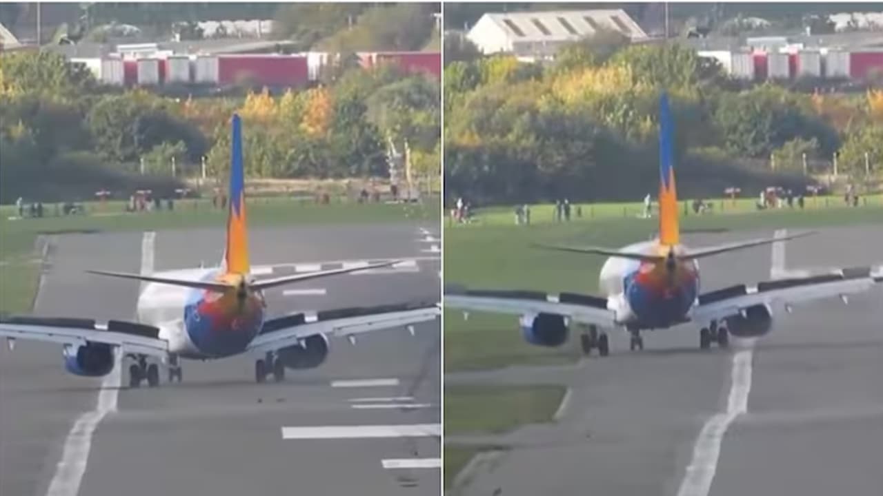 Storm Boelo: Passenger plane veers onto grass during UK landing (watch)