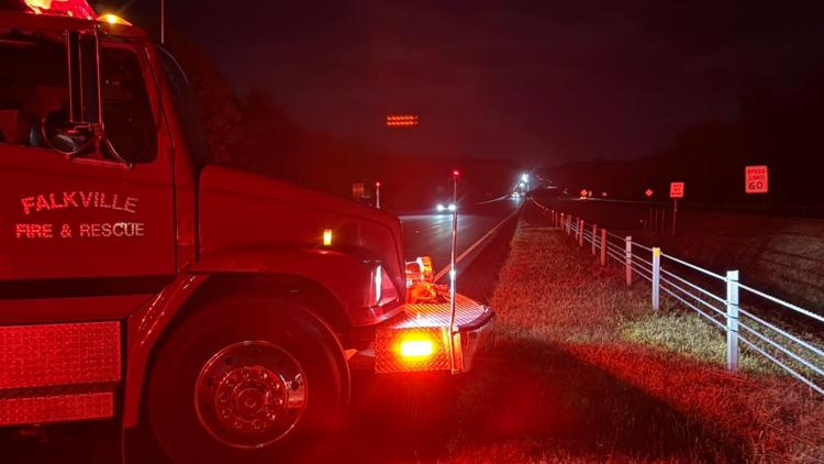 Crews install metal plate over hole on I-65 near Falkville