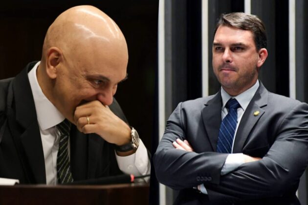 Moraes e Flávio Bolsonaro. (Fotos: Divulgação/Agência Brasil/Agência Senado/Montagem Área VIP) Moraes e Flávio Bolsonaro