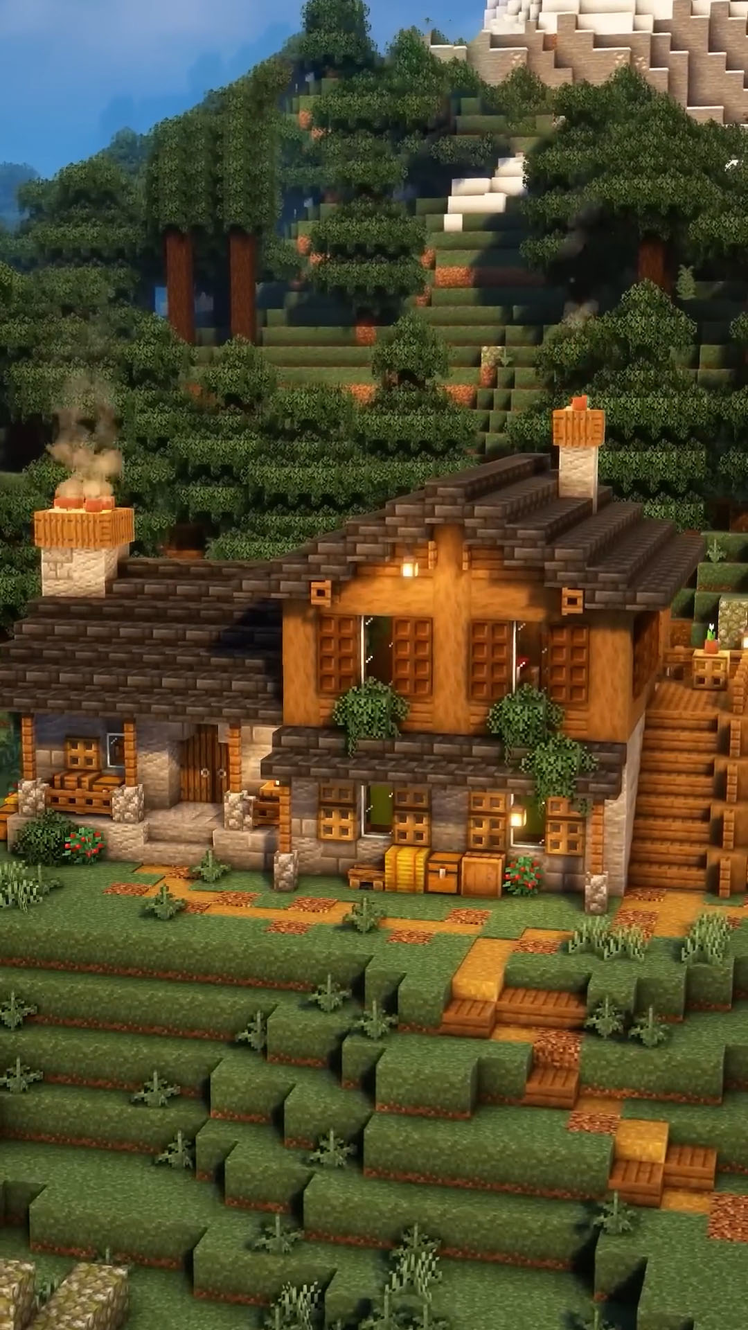 This cozy Minecraft log cabin is full of stunning wooden details