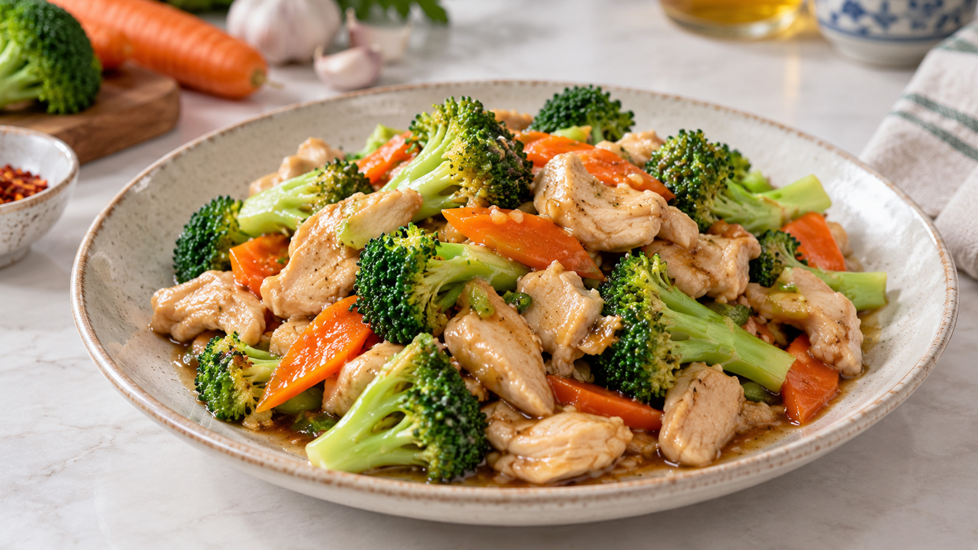 Why add sesame oil to chicken and broccoli?