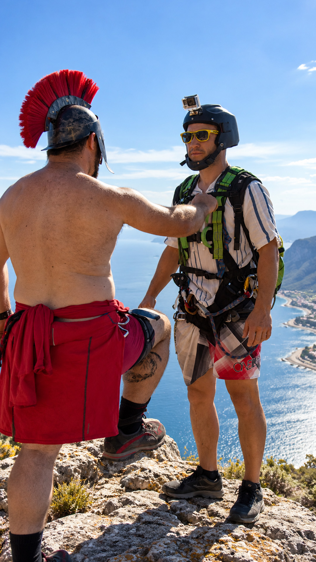 One kick sends him swinging off a massive cliff