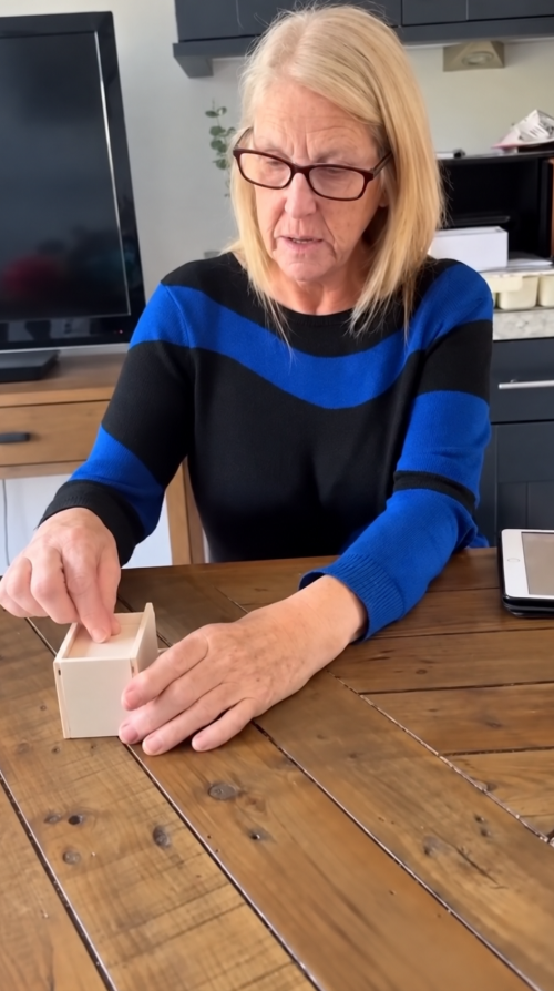 Mother reacts to fake spider popping out of a box