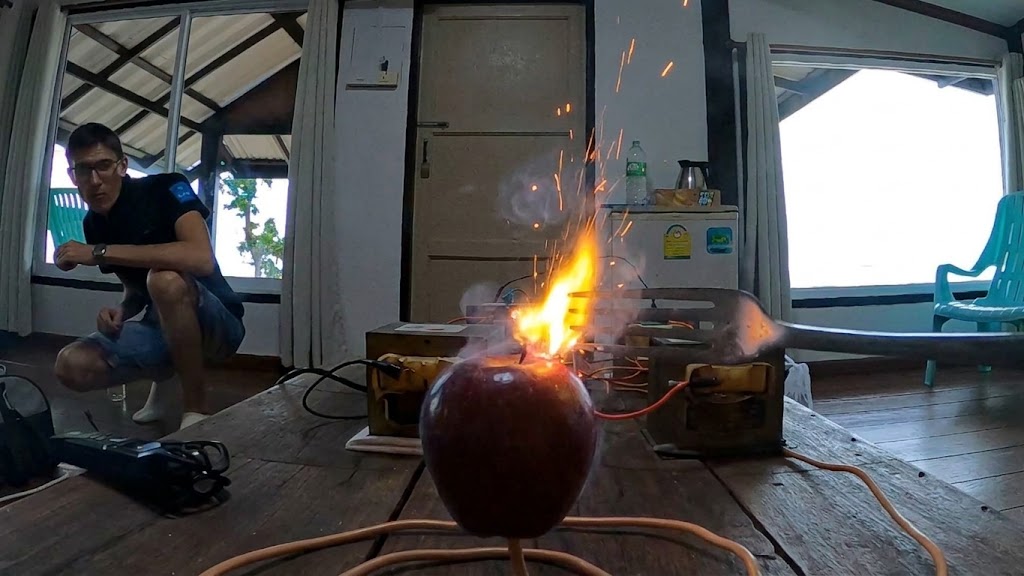 What happens when microwave plasma hits an apple?