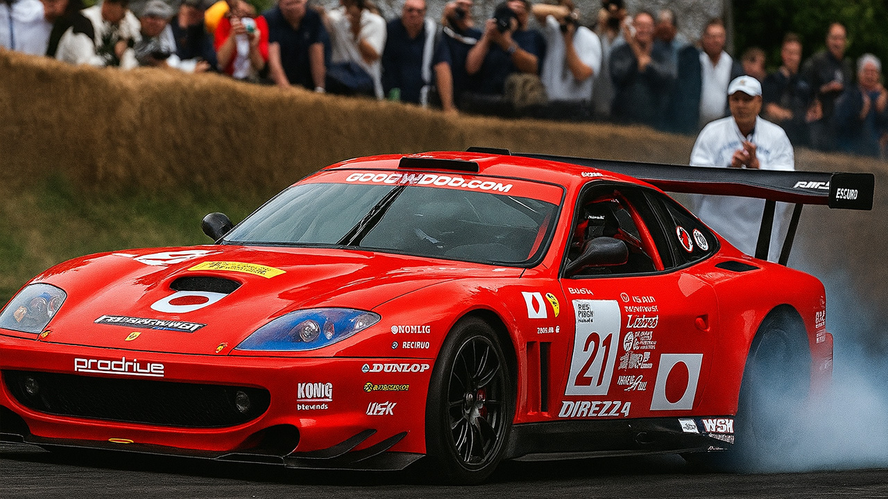 Ferrari 550 GTS Maranello V12 produces tire smoke on track