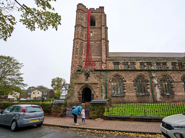 Stunning cascade of 15,000 Remembrance Day poppies unveiled on Widnes ...
