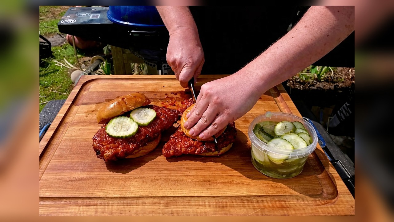 Grilled Nashville hot chicken sandwiches