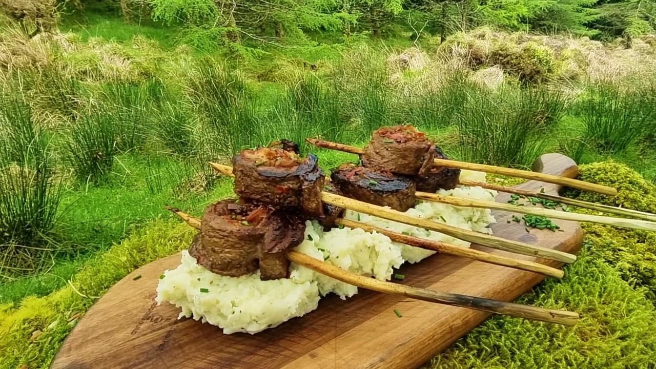 Beef lollipops take shape during a relaxing forest cookout
