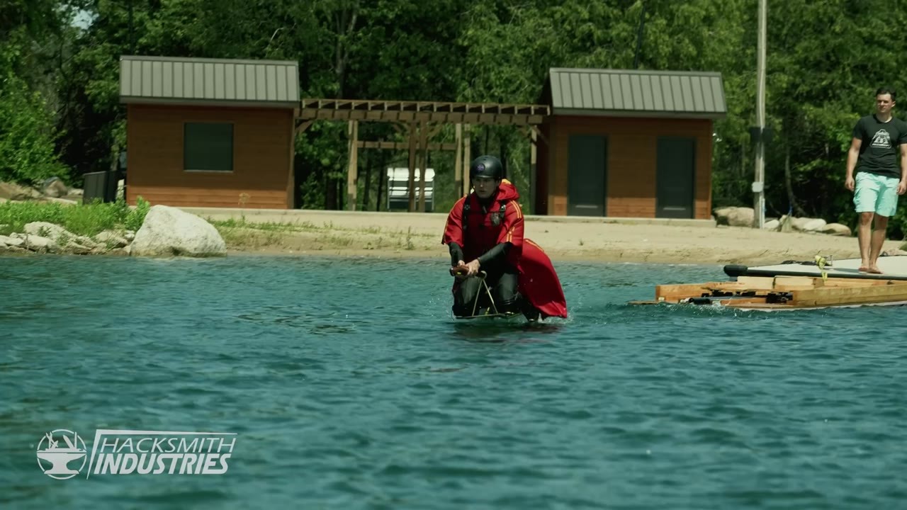 Darryl tests a Harry Potter-style broom built from an e-foil surfboard