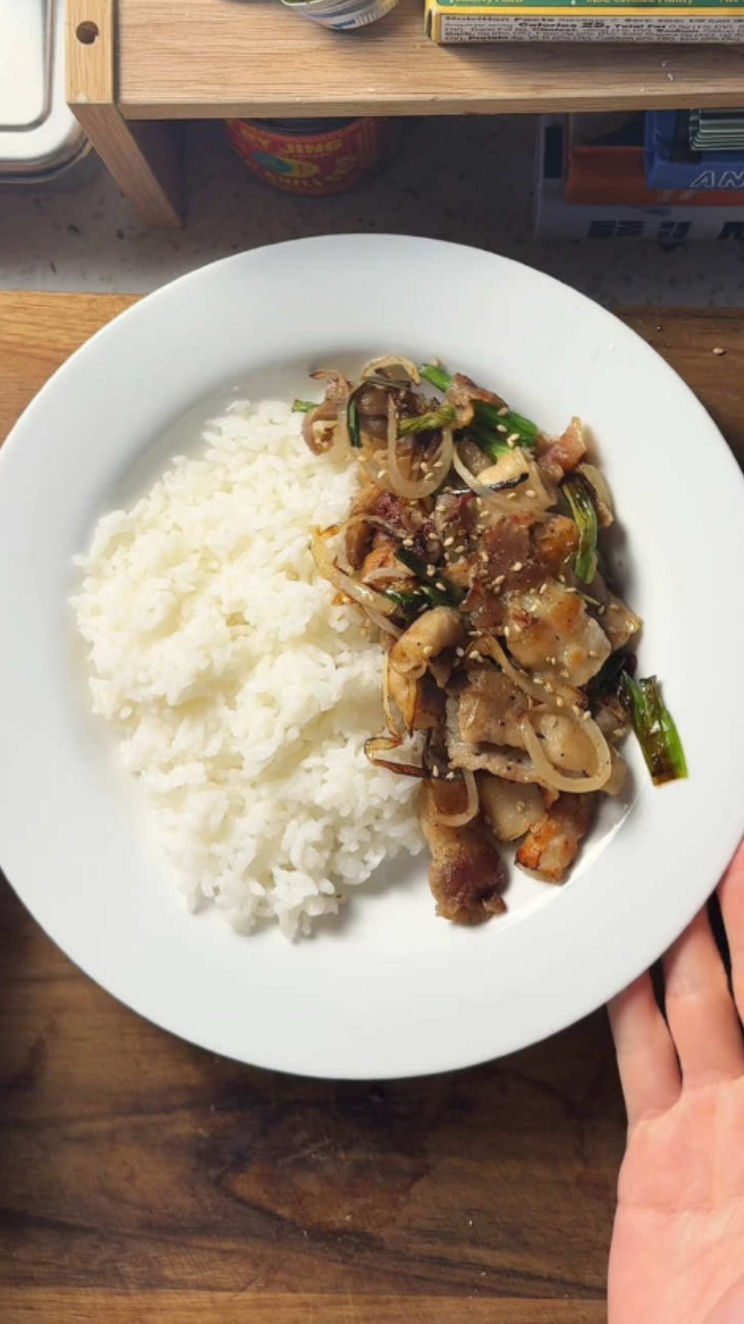 Quick pork belly stir fry with rice