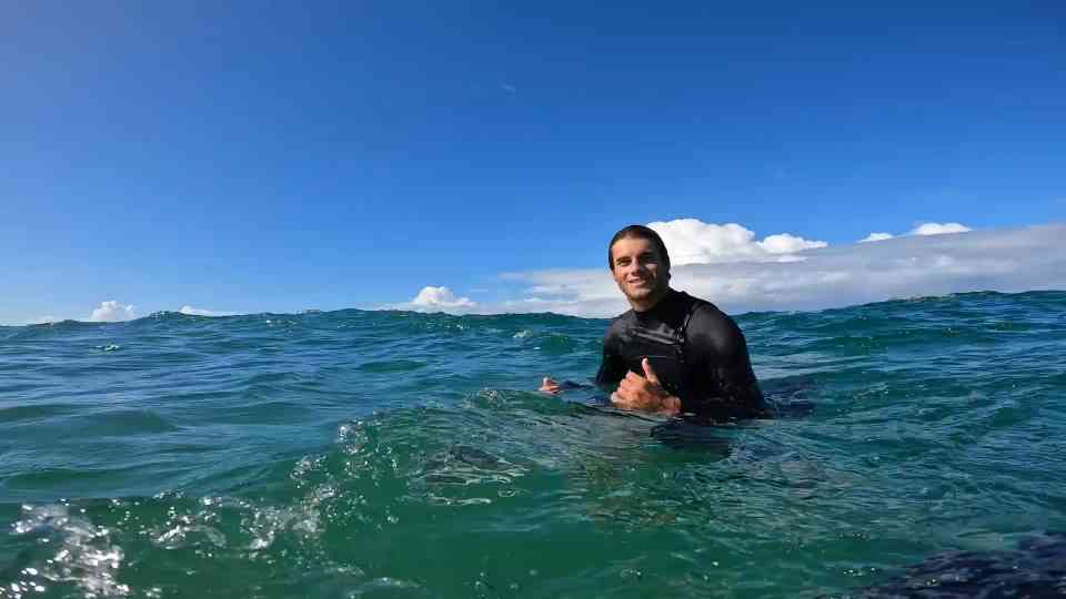Surf session with top competitors in a tight lineup