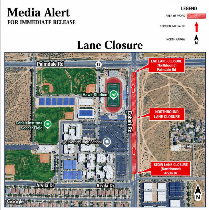 Nighttime lane closure planned in front of Silverado High in Victorville
