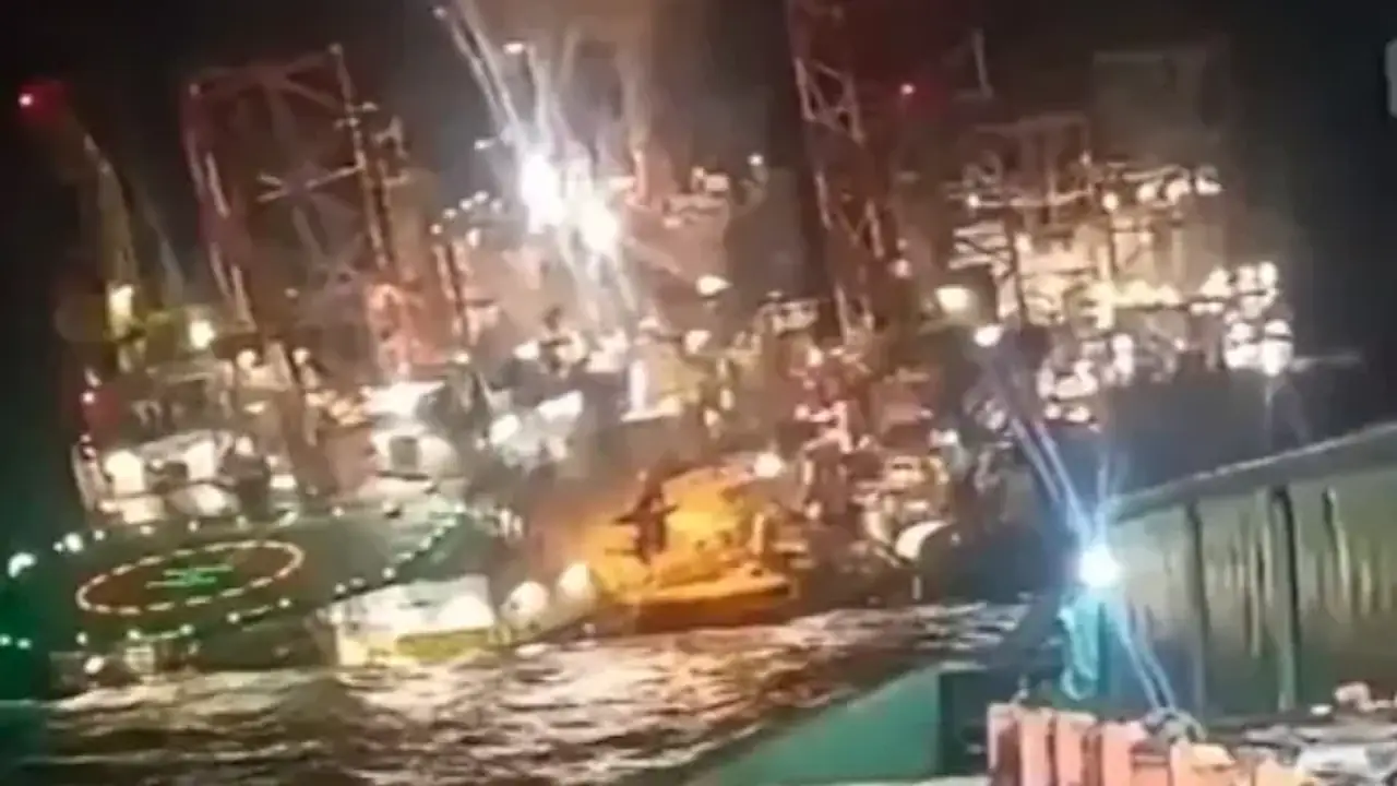 Terrifying footage captures moment a massive oil rig plunges into the ...
