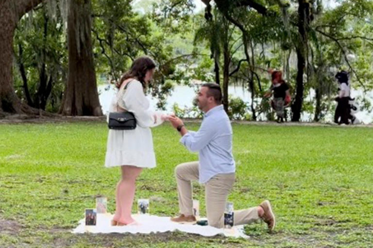 Romantic park proposal divides internet as 'furries' photobomb couple ...