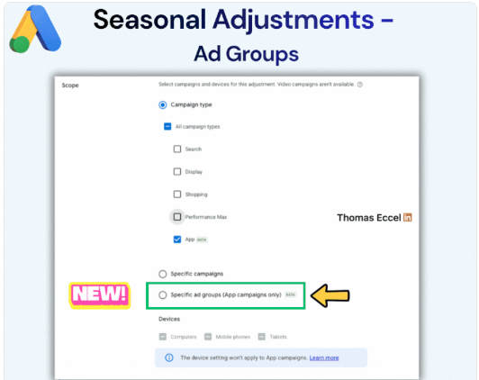 Google Ads tests ad group-level seasonal adjustments for app campaigns