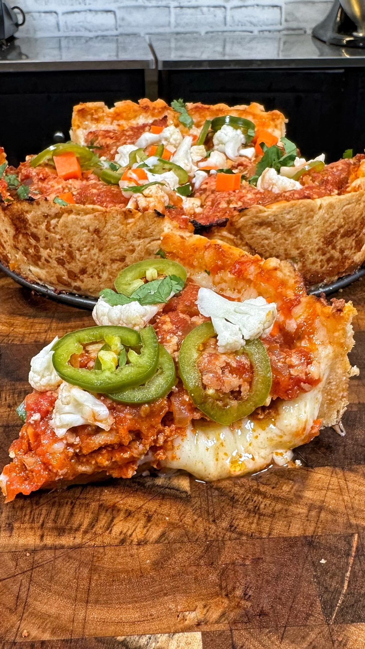 Mexican deep dish pizza with chorizo